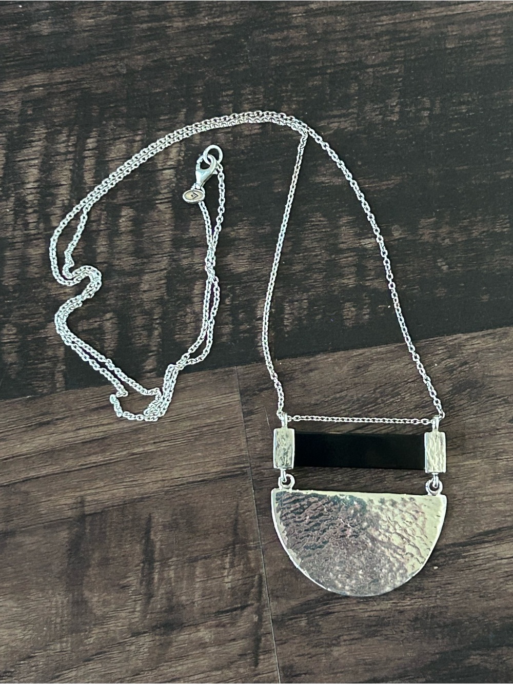 Silpada Sterling Silver Half Moon Onyx Bar Pendant Statement Long Necklace